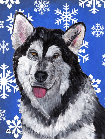 Alaskan Malamute Winter Snowflakes Holiday Flag Garden Size