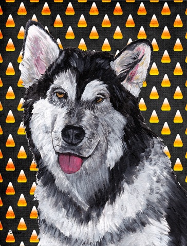 Alaskan Malamute Candy Corn Halloween Flag Garden Size
