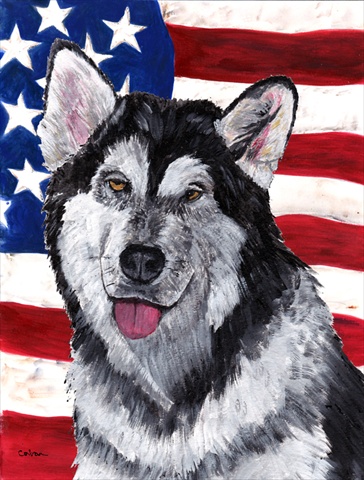 SC9497GF Alaskan Malamute USA Patriotic American Flag Flag Garden Size