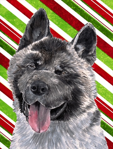 Akita Candy Cane Holiday Christmas Flag Canvas House Size