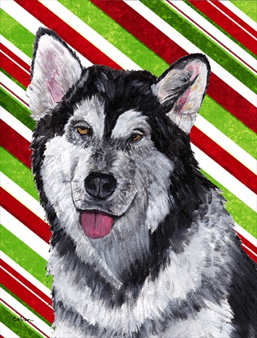 Alaskan Malamute Candy Cane Holiday Christmas Flag Canvas House Size
