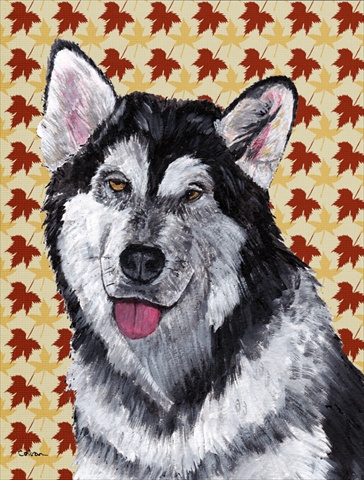 Alaskan Malamute Fall Leaves Flag Canvas House Size