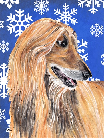 Afghan Hound Winter Snowflakes Holiday Flag Canvas House Size