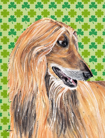 Afghan Hound St. Patricks Day Shamrock Flag Canvas House Size