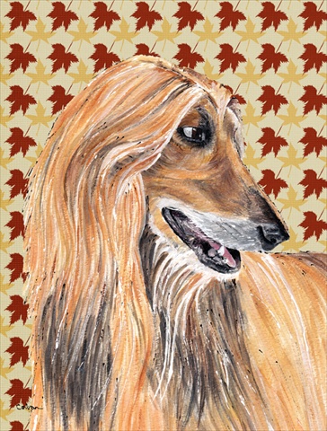 Afghan Hound Fall Leaves Flag Canvas House Size