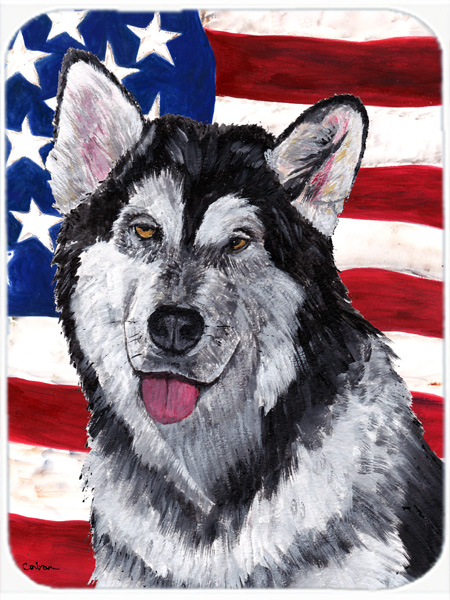 SC9497MP 7.75 x 9.25 In. Alaskan Malamute USA Patriotic American Flag Mouse Pad- Hot Pad Or Trivet