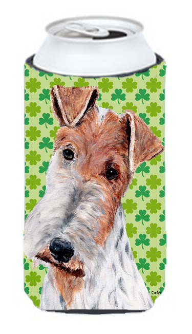 Wire Fox Terrier Lucky Shamrock St. Patricks Day Tall Boy bottle sleeve Hugger - 22 To 24 Oz.