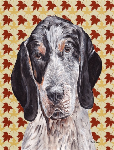 SC9673CHF Blue Tick Coonhound Fall Leaves Flag Canvas House Size
