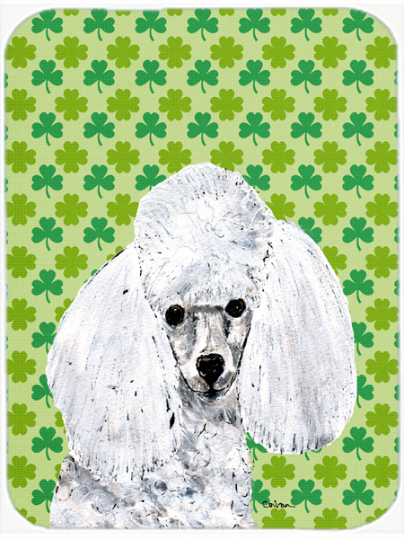 White Toy Poodle Lucky Shamrock St. Patricks Day Glass Cutting Board - Large