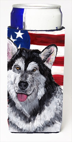 SC9497MUK Alaskan Malamute USA Patriotic American Flag Michelob Ultra bottle sleeves For Slim Cans - 12 Oz.