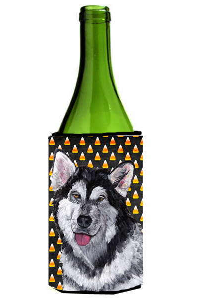 Alaskan Malamute Candy Corn Halloween Wine bottle sleeve Hugger - 24 Oz.
