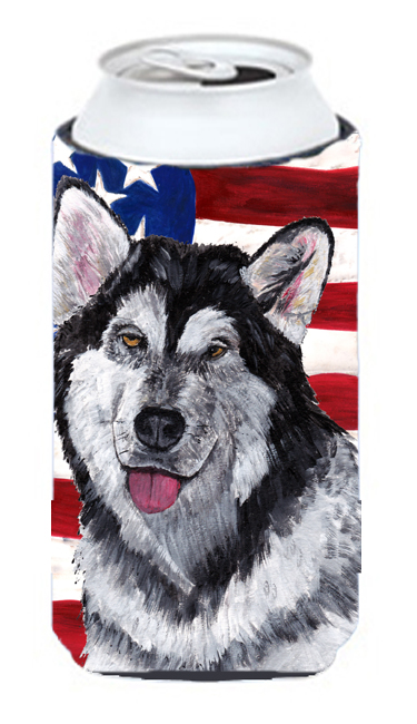 SC9497TBC Alaskan Malamute USA Patriotic American Flag Tall Boy bottle sleeve Hugger - 22 To 24 Oz.