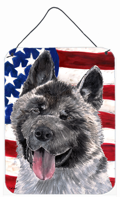 SC9487DS1216 Akita USA Patriotic American Flag Aluminum Metal Wall Or Door Hanging Prints