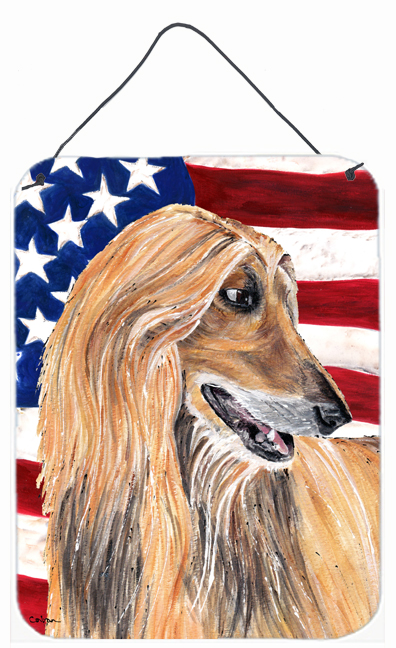 SC9506DS1216 Afghan Hound USA Patriotic American Flag Aluminum Metal Wall Or Door Hanging Prints