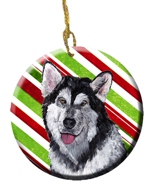 Alaskan Malamute Candy Cane Holiday Christmas Ceramic Ornament