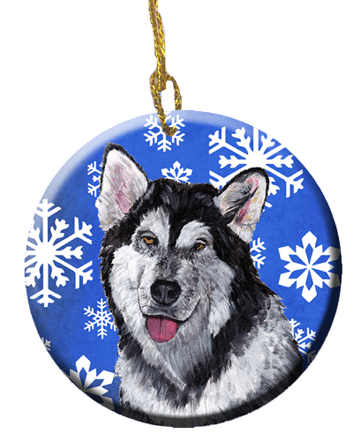 Alaskan Malamute Winter Snowflakes Holiday Ceramic Ornament