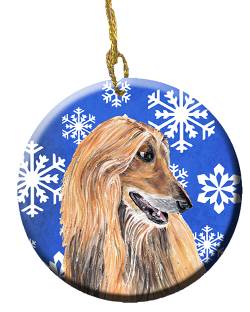 Afghan Hound Winter Snowflakes Holiday Ceramic Ornament