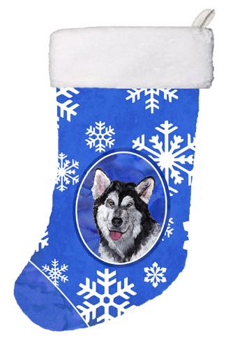 Alaskan Malamute Winter Snowflakes Holiday Christmas Stocking