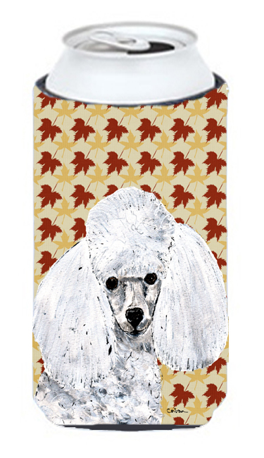 White Toy Poodle Fall Leaves Tall Boy bottle sleeve Hugger - 22 To 24 Oz.
