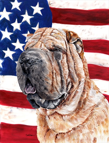 Shar Pei With American Flag USA Flag Canvas House Size