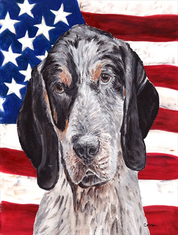 Blue Tick Coonhound With American Flag USA Flag Canvas House Size
