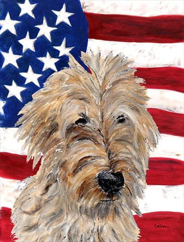 Golden Doodle 2 With American Flag USA Flag Canvas House Size