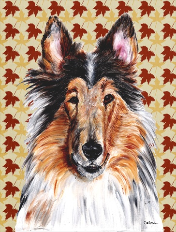 Collie Fall Leaves Flag Canvas House Size