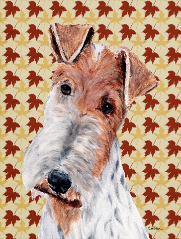 Wire Fox Terrier Fall Leaves Flag Canvas House Size