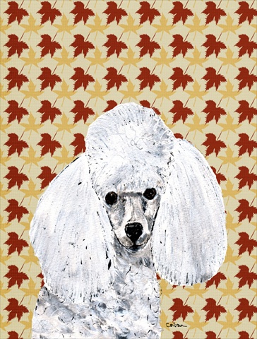 White Toy Poodle Fall Leaves Flag Canvas House Size