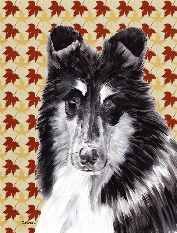 Black And White Collie Fall Leaves Flag Canvas House Size