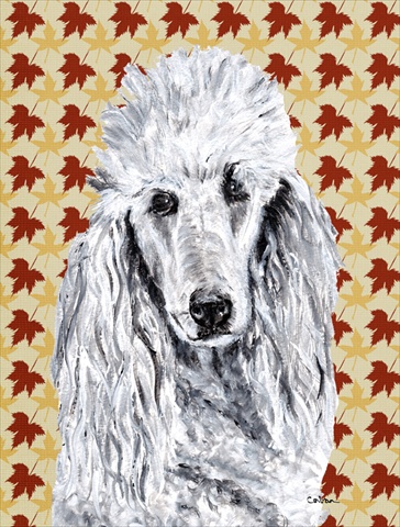 White Standard Poodle Fall Leaves Flag Canvas House Size