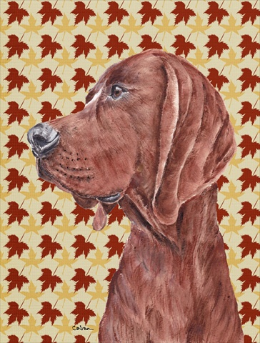 Redbone Coonhound Fall Leaves Flag Canvas House Size