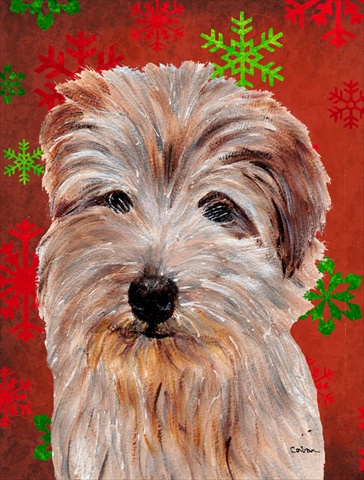 Picture of Carolines Treasures SC9760CHF Norfolk Terrier Red Snowflakes Holiday Flag Canvas House Size