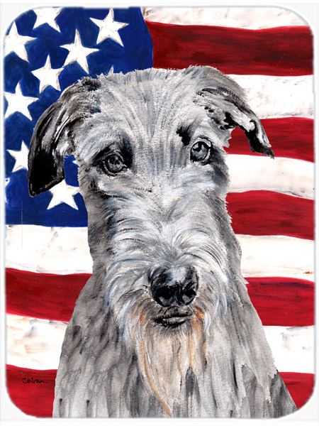 Scottish Deerhound With American Flag USA Glass Cutting Board - Large