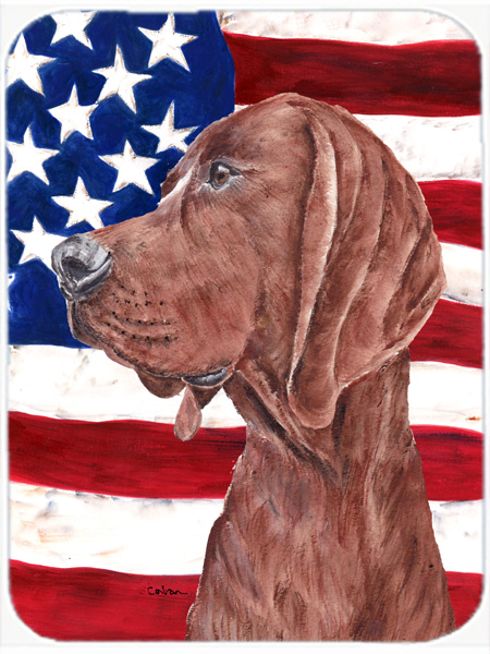 Redbone Coonhound With American Flag USA Glass Cutting Board - Large