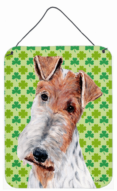 Wire Fox Terrier Lucky Shamrock St. Patrick's Day Aluminum Metal Wall Or Door Hanging Prints