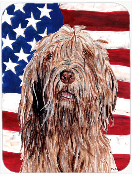 Otterhound With American Flag USA Glass Cutting Board - Large