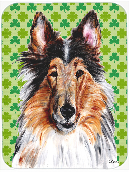 Collie Lucky Shamrock St. Patricks Day Glass Cutting Board - Large