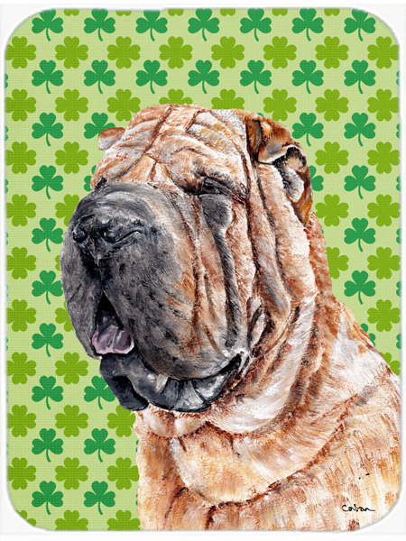 Shar Pei Lucky Shamrock St. Patricks Day Glass Cutting Board - Large