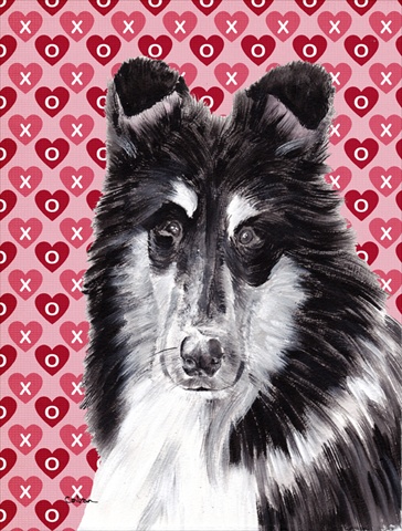 Picture of Carolines Treasures SC9702CHF Black And White Collie Hearts And Love Flag Canvas House Size