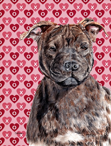 Picture of Carolines Treasures SC9705CHF Staffordshire Bull Terrier Staffie Hearts And Love Flag Canvas House Size