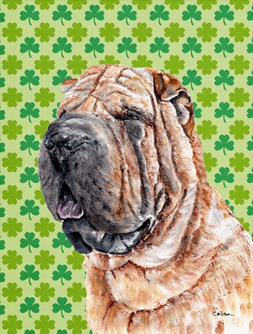 Picture of Carolines Treasures SC9719CHF Shar Pei Lucky Shamrock St. Patricks Day Flag Canvas House Size