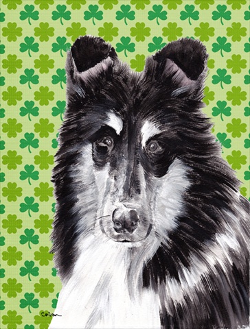 Picture of Carolines Treasures SC9726CHF Black And White Collie Lucky Shamrock St. Patricks Day Flag Canvas House Size