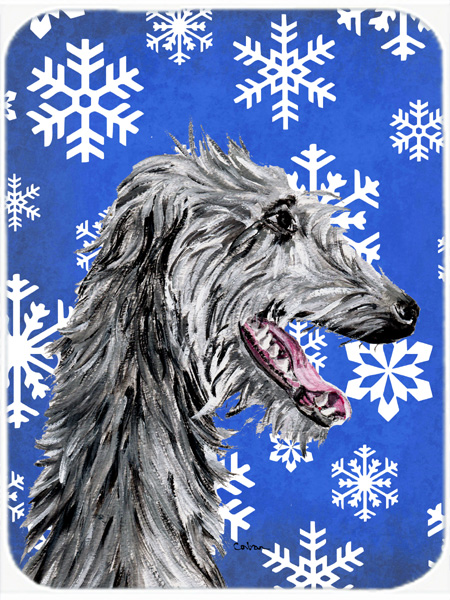 Scottish Deerhound Winter Snowflakes Glass Cutting Board - Large