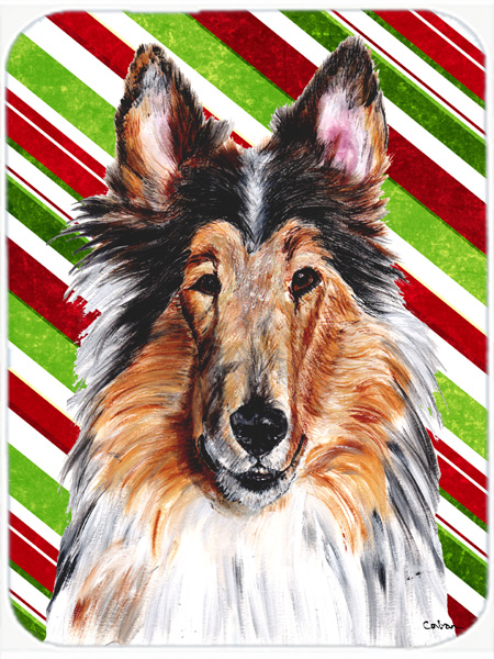 Collie Candy Cane Christmas Glass Cutting Board - Large
