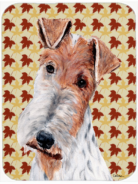 7.75 x 9.25 In. Wire Fox Terrier Fall Leaves Mouse Pad, Hot Pad Or Trivet