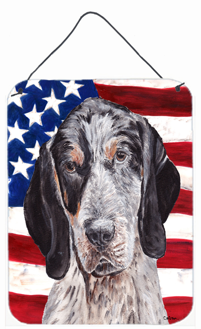 SC9625DS1216 Blue Tick Coonhound With American Flag USA Aluminum Metal Wall Or Door Hanging Prints