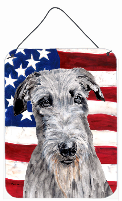 Scottish Deerhound With American Flag USA Aluminum Metal Wall Or Door Hanging Prints