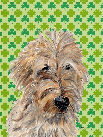 Picture of Carolines Treasures SC9739CHF Golden Doodle 2 Lucky Shamrock St. Patricks Day Flag Canvas House Size