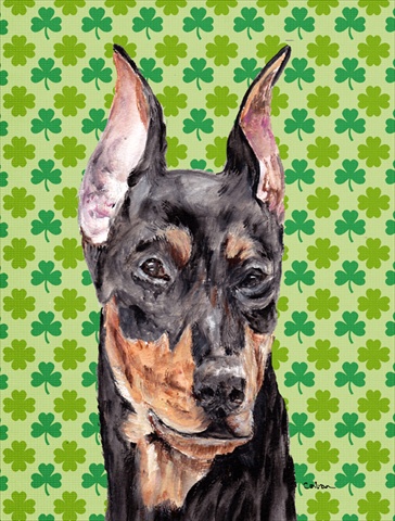 Picture of Carolines Treasures SC9740CHF German Pinscher Lucky Shamrock St. Patricks Day Flag Canvas House Size